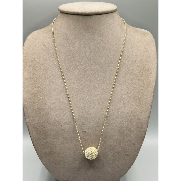 Rhinestones Bead Necklace Sliding Single Bead on Ball Chain Gold Tone Metal - Picture 5 of 8